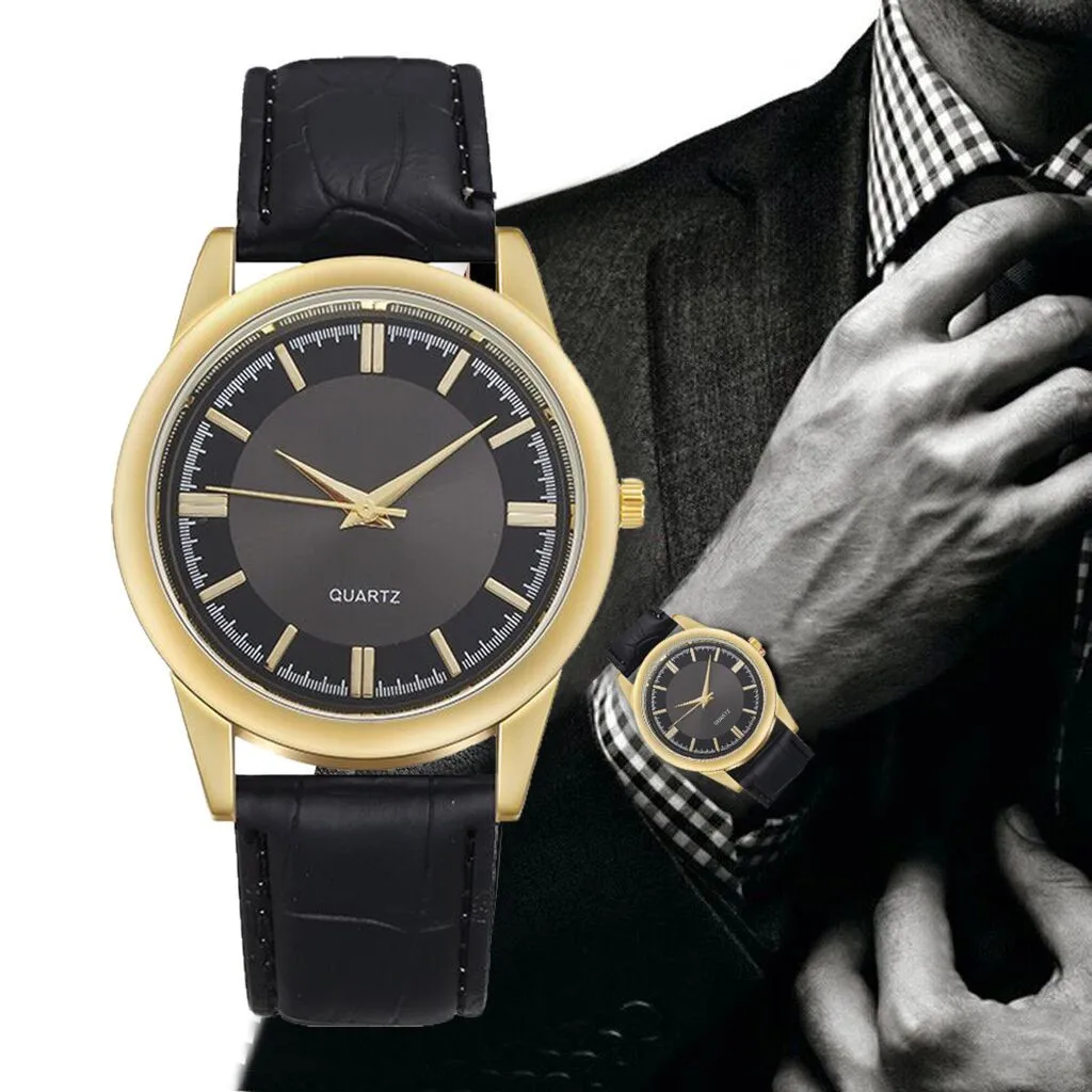 Fashion Men'S Leather Alloy Watches Alloy Quartz Wrist Watch Successful Men Business Watcheseveryday All-Match Men'S Watch