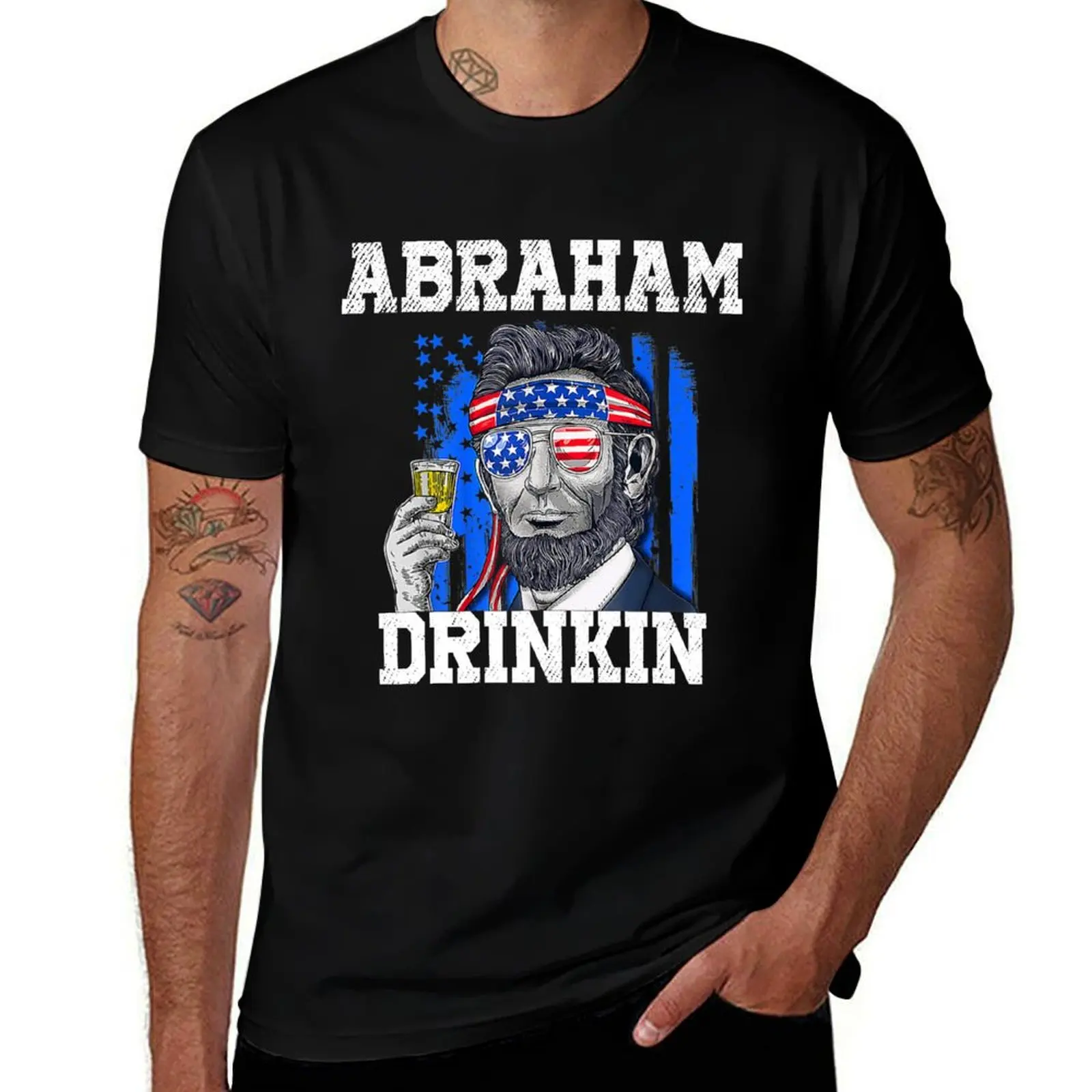 Abraham Drinkin - Abe Lincoln Merica USA July 4th T-Shirt Basic Short Sleeve T-Shirt for Men