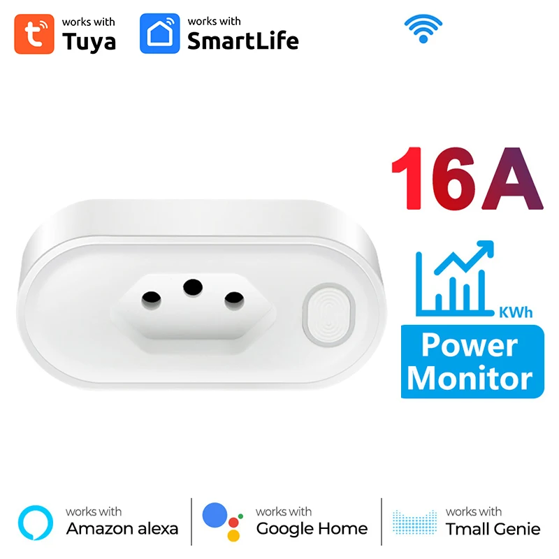 Tuya Brazil Smart Plug with Power Monitor, Smart Life App Remote Smart Socket Outlet Work for Home, Alexa