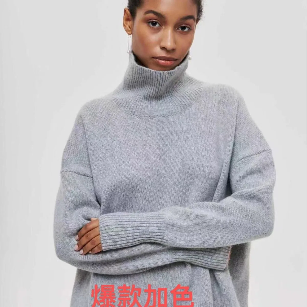 Original Light Luxury O-neck Knit Sweater Autumn And Winter Women's Elegant Loose Mock Neck Solid Color Warm Outerwear Sweater