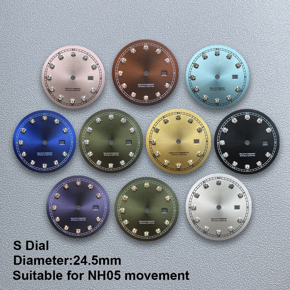 

24.5mm S Logo Diamond Dial Fit NH05 Japanese Automatic Movement High-Quality Sunray Dial Watch Modified Accessories