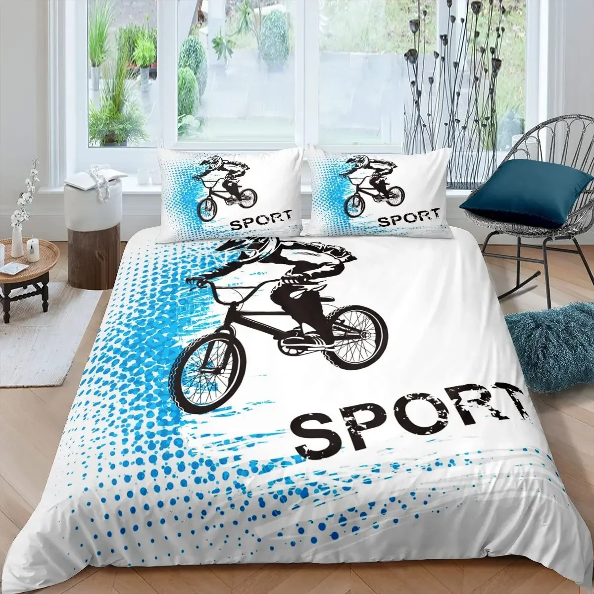 Bicycle Duvet Cover Set Microfiber Mountain Bike Comforter Cover Sport Game Tie Dye Pattern King Size 2/3pcs Twin Bedding Set