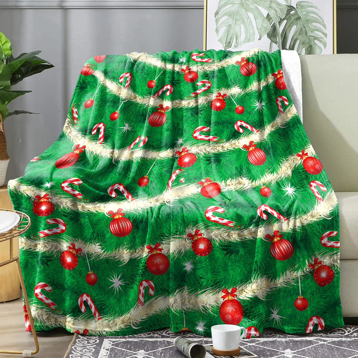 Green Christmas Winter Blanket Christmas Tree Patchwork Pattern Flannel Blankets Bed Bedspreads Cover Knee Blankets Decor Sofa