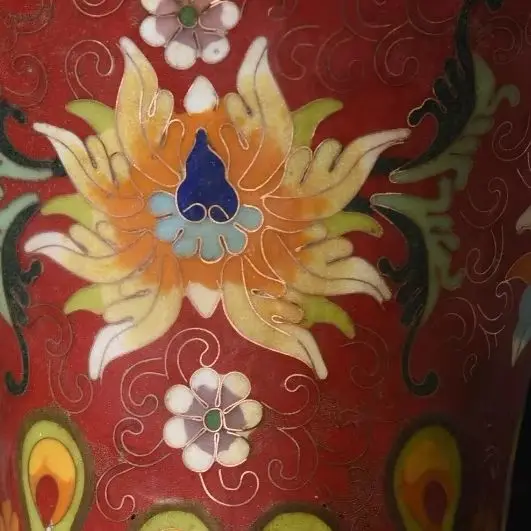 Old Nepalese temples Bronze Cloisonne Enamel Double Peacock Statue Peacock  Bottle Vase A Pair Amass wealth Ornaments