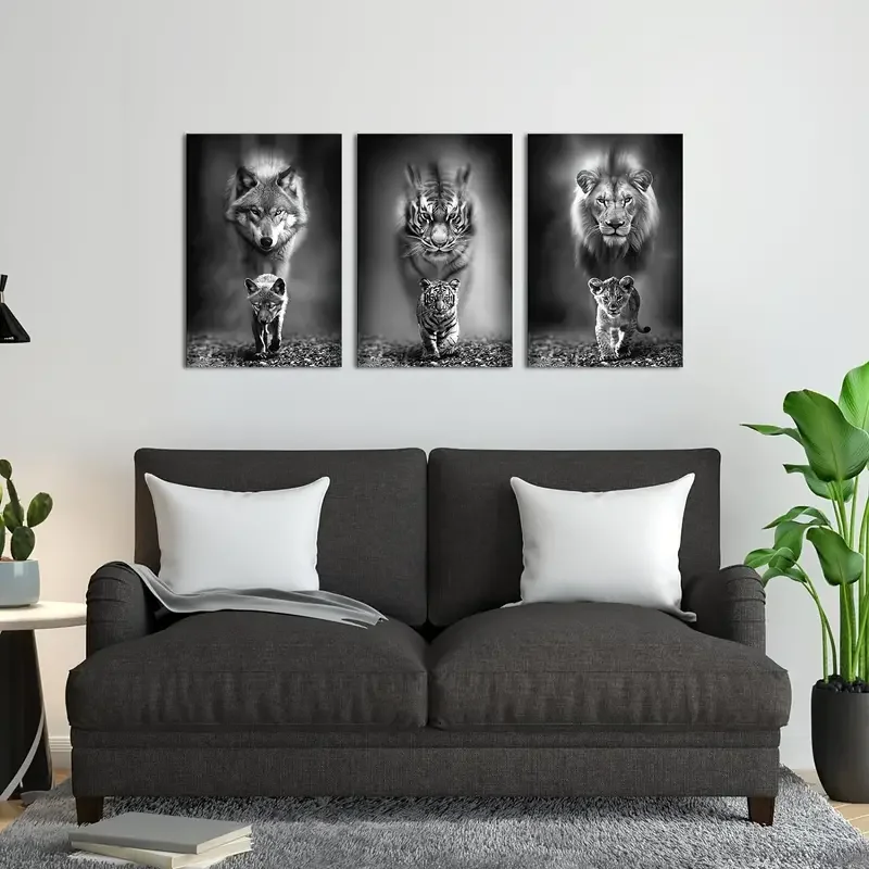 Настенная картина с черно-белыми животными, 3 шт., волк, Лев и тигр, родитель и волк, Лев и тигр, Детская Картина на холсте Настенная картина с черно-белыми животными, 3 шт., волк, Лев и тигр, родитель и волк, Лев и тигр, Детская Картина на холсте
