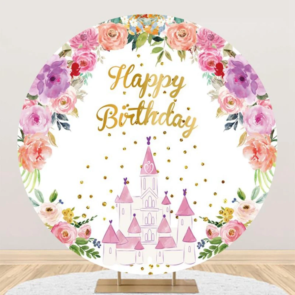 Unicorn Birthday Party Round Backdrop Cover Rainbow Glitter Flowers Newborn Baby Shower Circle Background for Photography Props