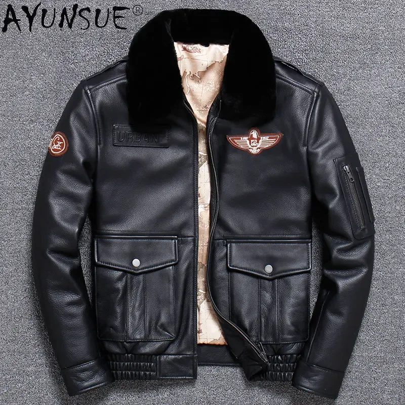 

Genuine Leather Jacket Men Pure Cowhide Pilot Suit Coats Mens Fur Collar Real Leather Coat Thick Winter Jackets 2022 New Jaqueta