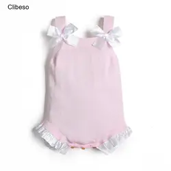 2024 Baby Girls Rompers Kintted Pink Cotton Princess Jumpsuit Bow Sleeveless Infant Kids Climb Children Clothing Bodysuit 3-24m