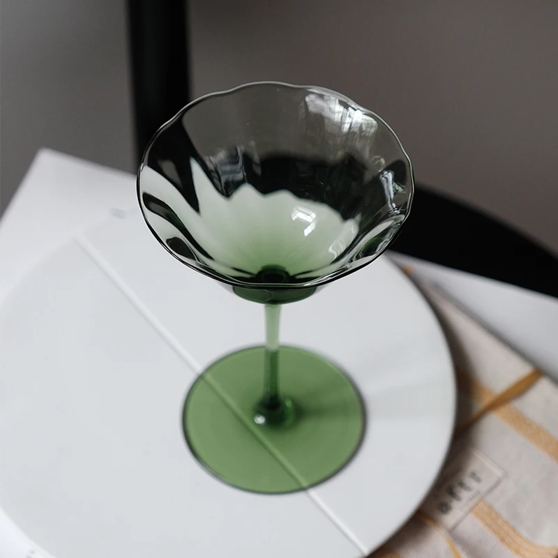 JINYOUJIA French Vintage Green Flower Pattern Goblets Handmade Crystal Ultra Thin Wine Glass Champagne Martini Glass