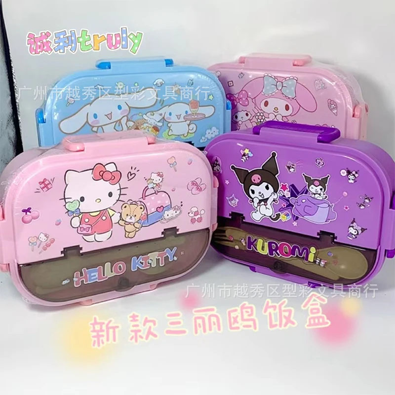 

Sanrio Kuromi MyMelody Anime Stainless Steel Lunch Box 3 Sealed Girl Heart Cute Cartoon Hello Kitty Cinnamoroll Square Bento Box