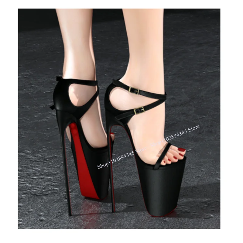 

Black Hollow Shallow Platform Sandals Thin High Heel Pointed Toe Fashion Sexy Summer Big Size 2025 Woman Shoes Zapatillas Mujer