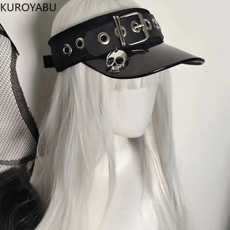 Skull Leather Button Unisex Light PVC Empty Top Baseball Caps Spring and Summer Outdoor Adjustable Casual Hats Sunscreen Y2k Hat