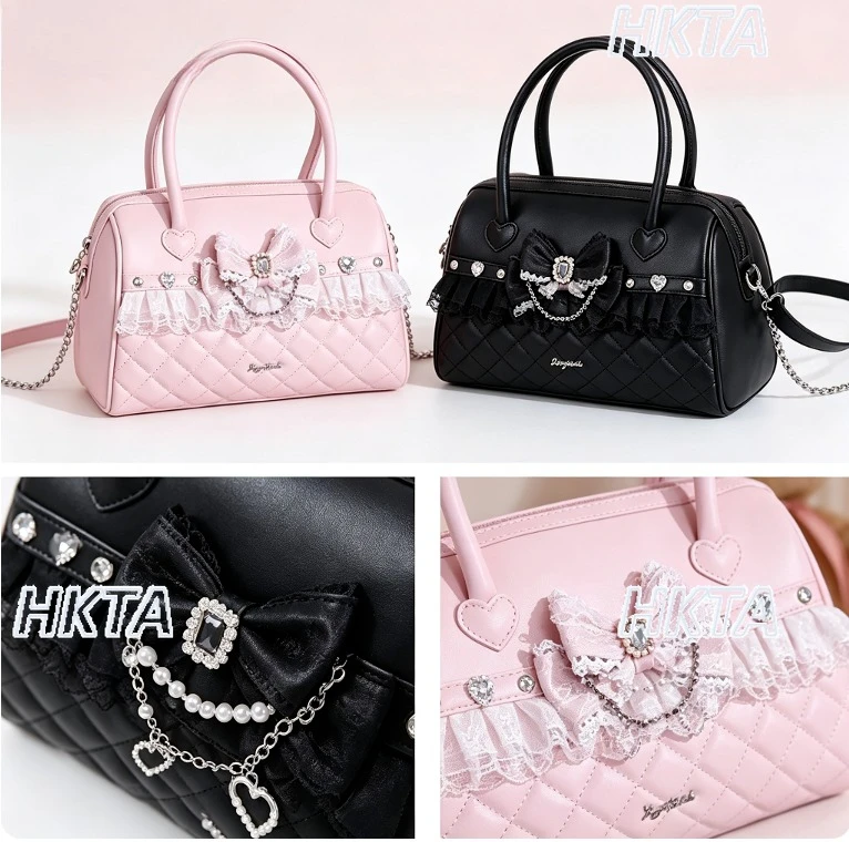 borsa-messenger-lolita-giapponese-di-moda-con-fiocco-in-pizzo-e-strass-a-rombo-versatile-e-dolce-per-l'estate-zaino-nero-da-donna