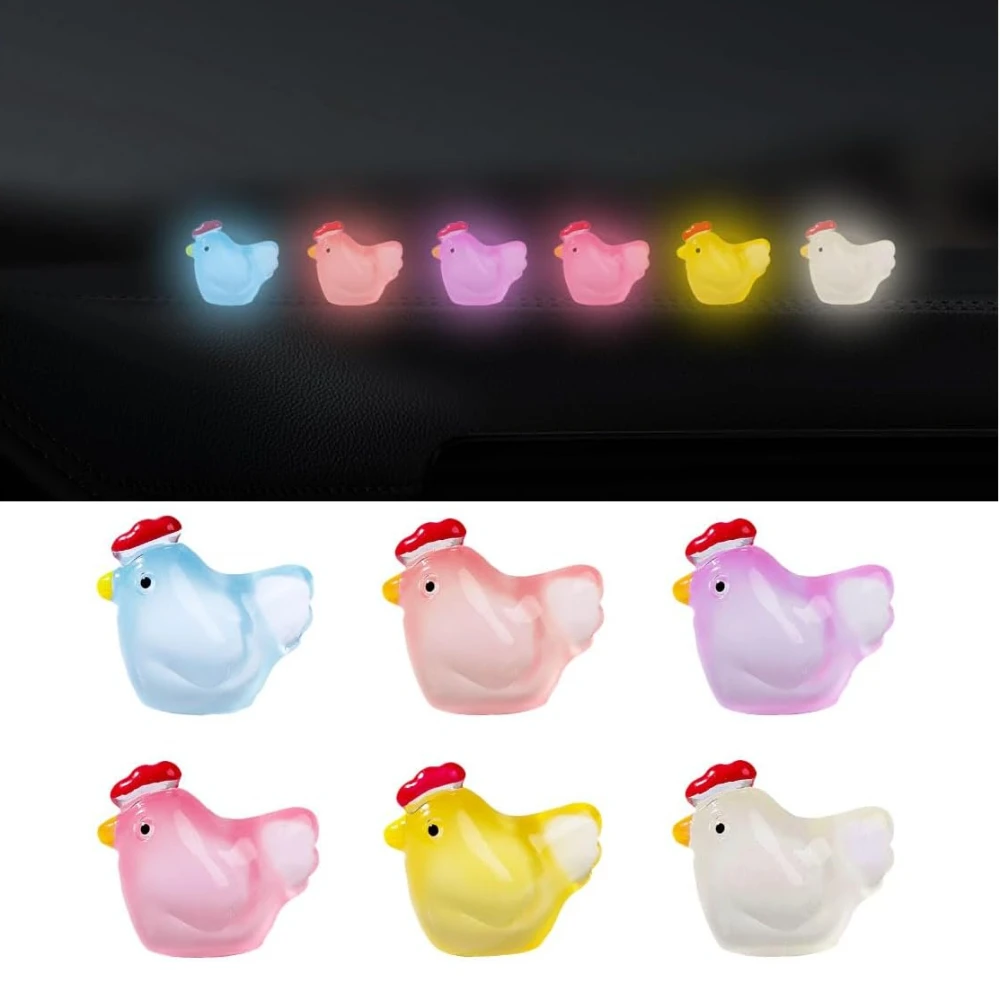 

6PCS Mini Chicken Car Dashboard Decoration Mini Resin Animals Set Cute Car Interior Decoration Accessories Chicken Figurine