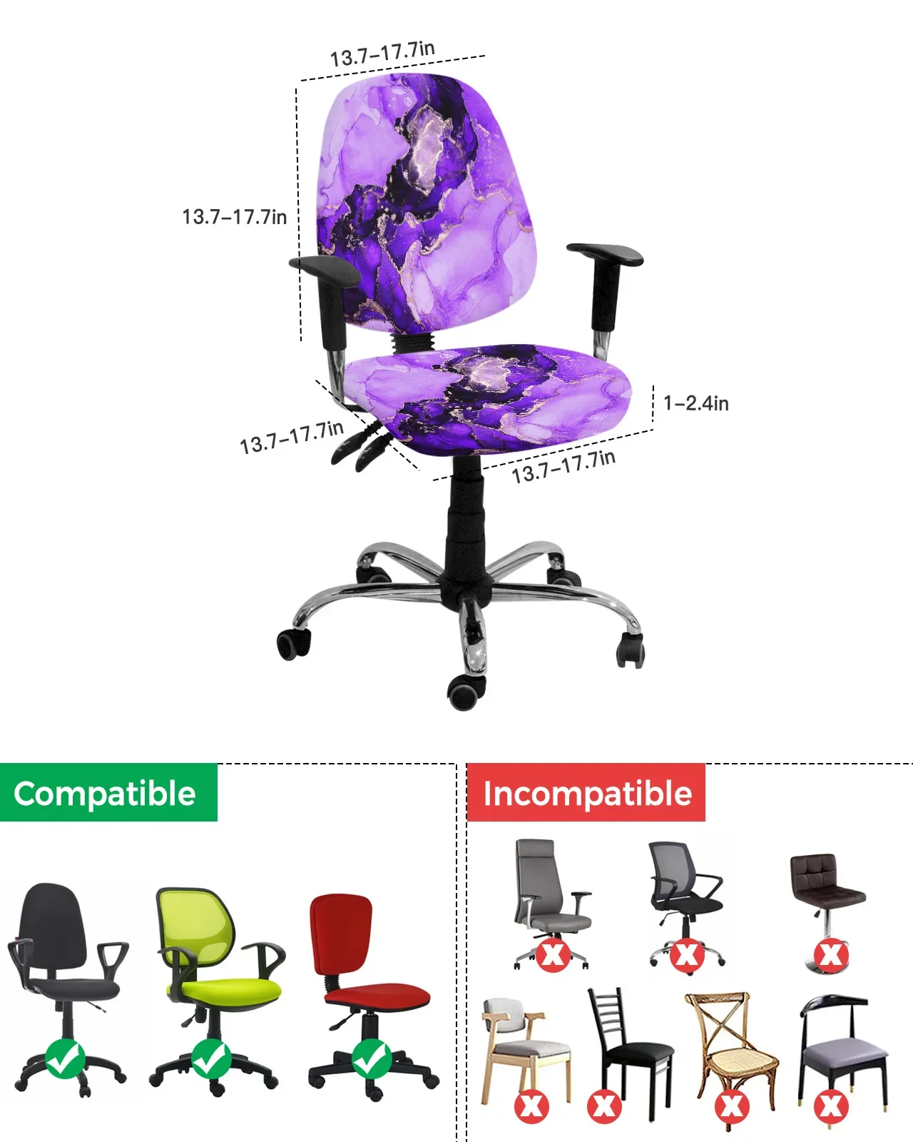 Marble Texture Purple Elastic Armchair Computer Chair Cover Stretch Removable Office Chair Slipcover Split Seat Covers