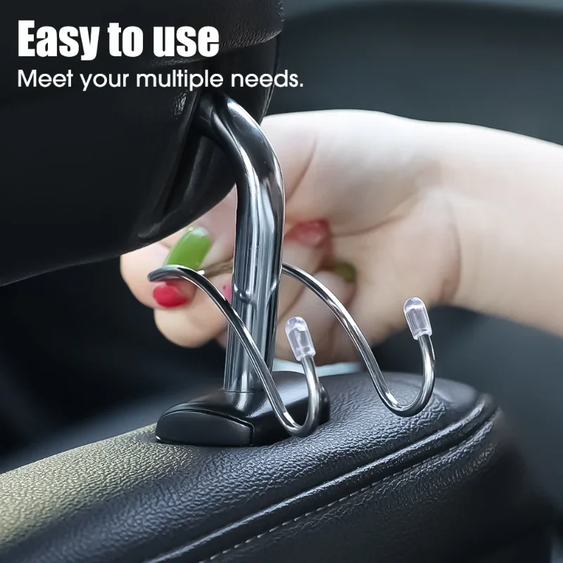 4pcs Car Stainless Steel Hooks Back Seat Headrest Mount Hanger Holder Handbag Shopping Bag Storage Hooks Interior Accessories