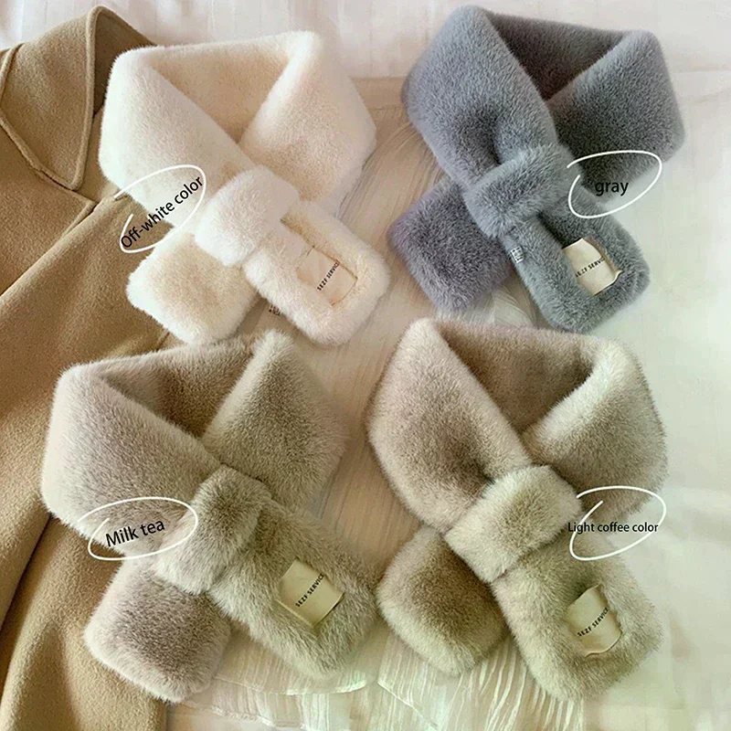 Plush Fluffy Fur Collar Scarf Wearable Blanket Women Warm Thickened Fur Soft Scarf Autumn And Winter Cross Neck Scarf