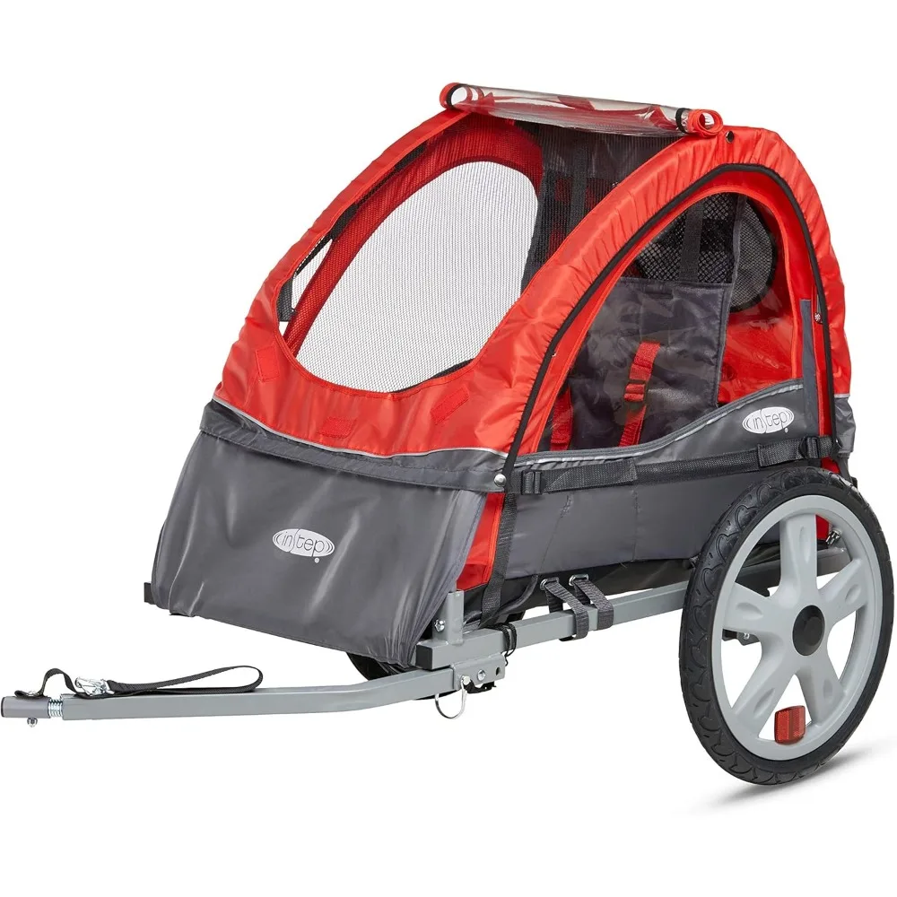 

Bike Trailer for Kids, Single and Double Seat Options, 5-Point Harness, Folding Frame, Quick Release Wheels, Easy Storage,