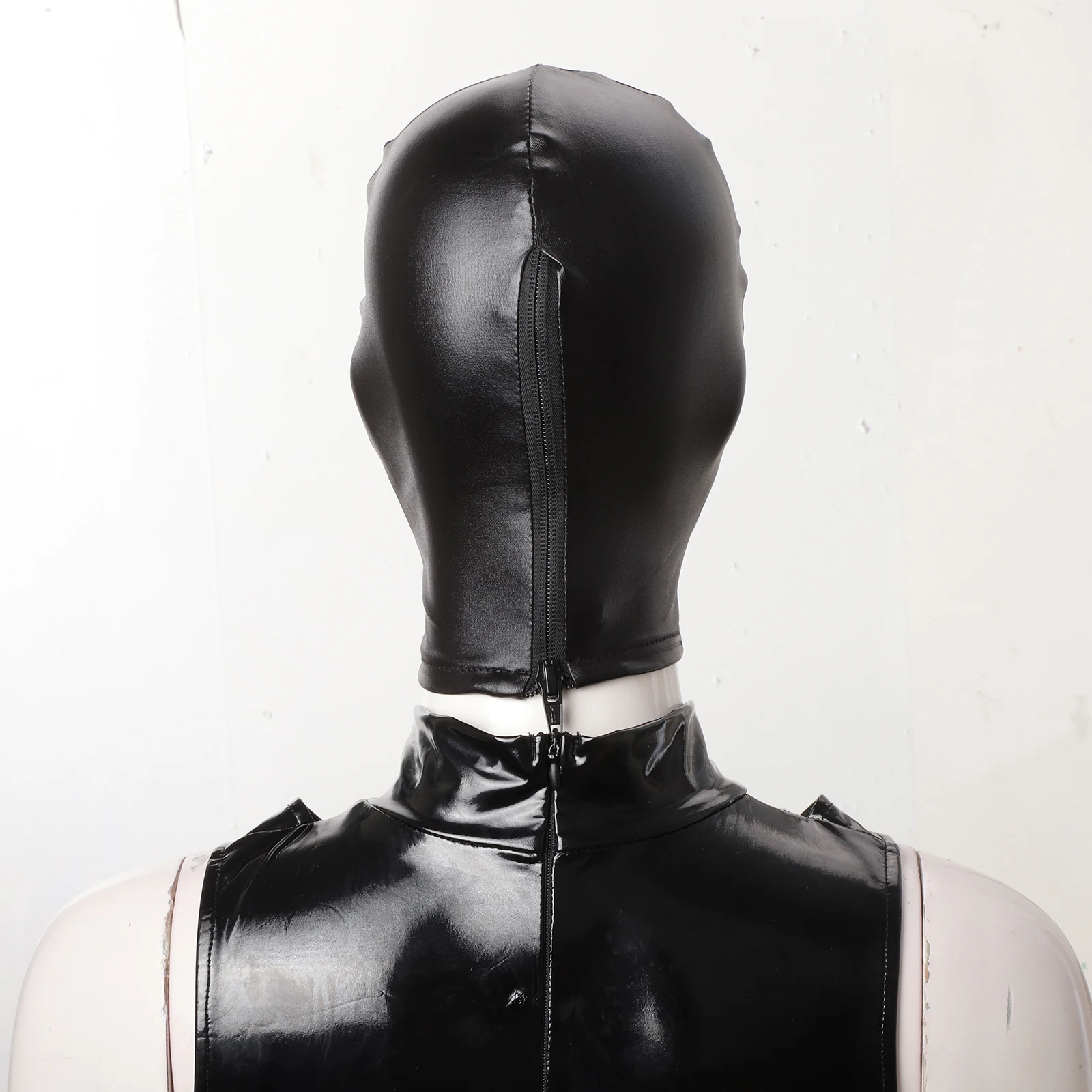 Masque facial cosplay en cuir PU pour hommes et femmes, cagoule de bondage antarctique, équipement de sauna, tête en latex, yeux ouverts, bouche sexy