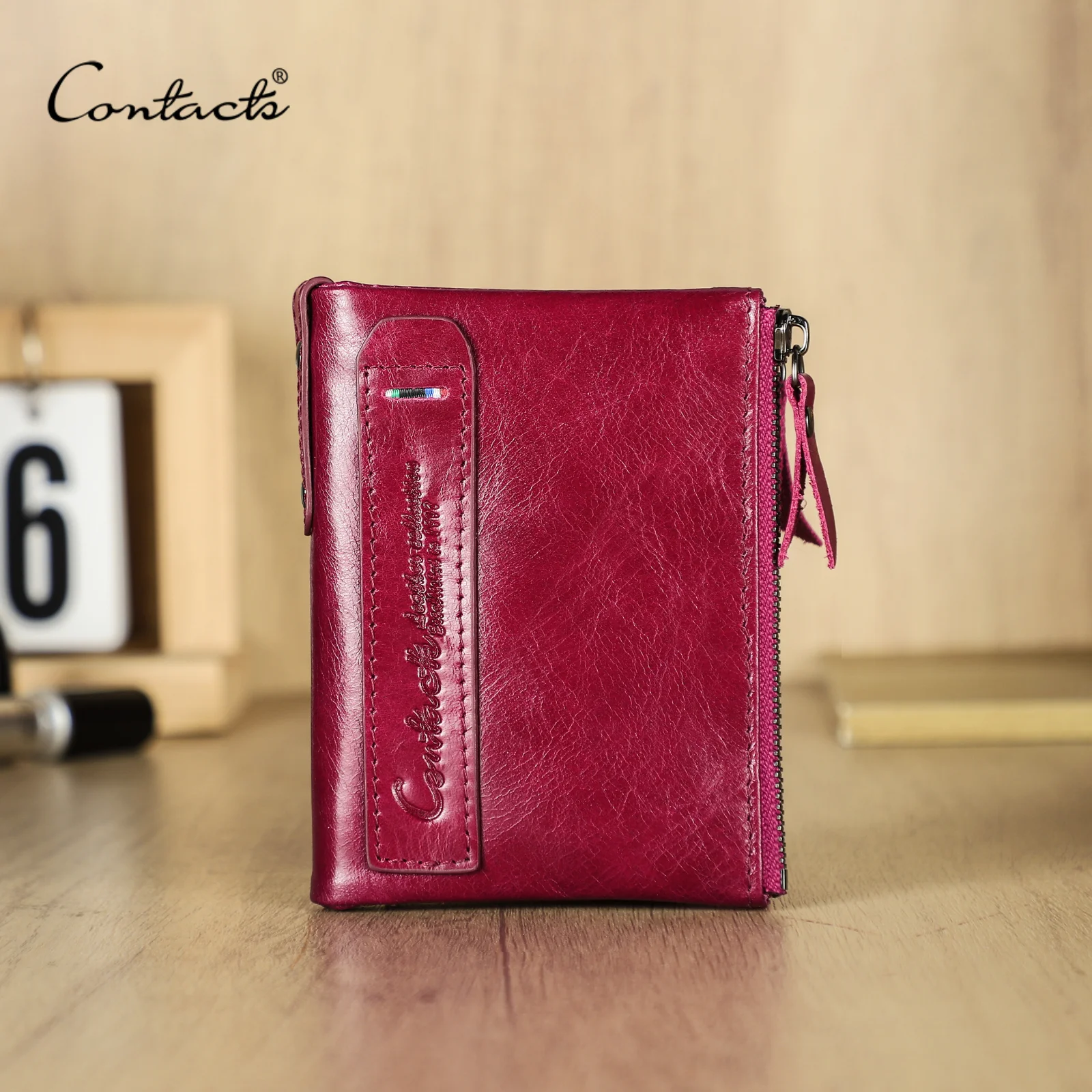CONTACT'S Damen Echtleder-Geldbörsen Frauen Bifold Luxus Retro Hochwertige Fotofächer Kartenhalter Reise Dating Geschenk Münzbörse