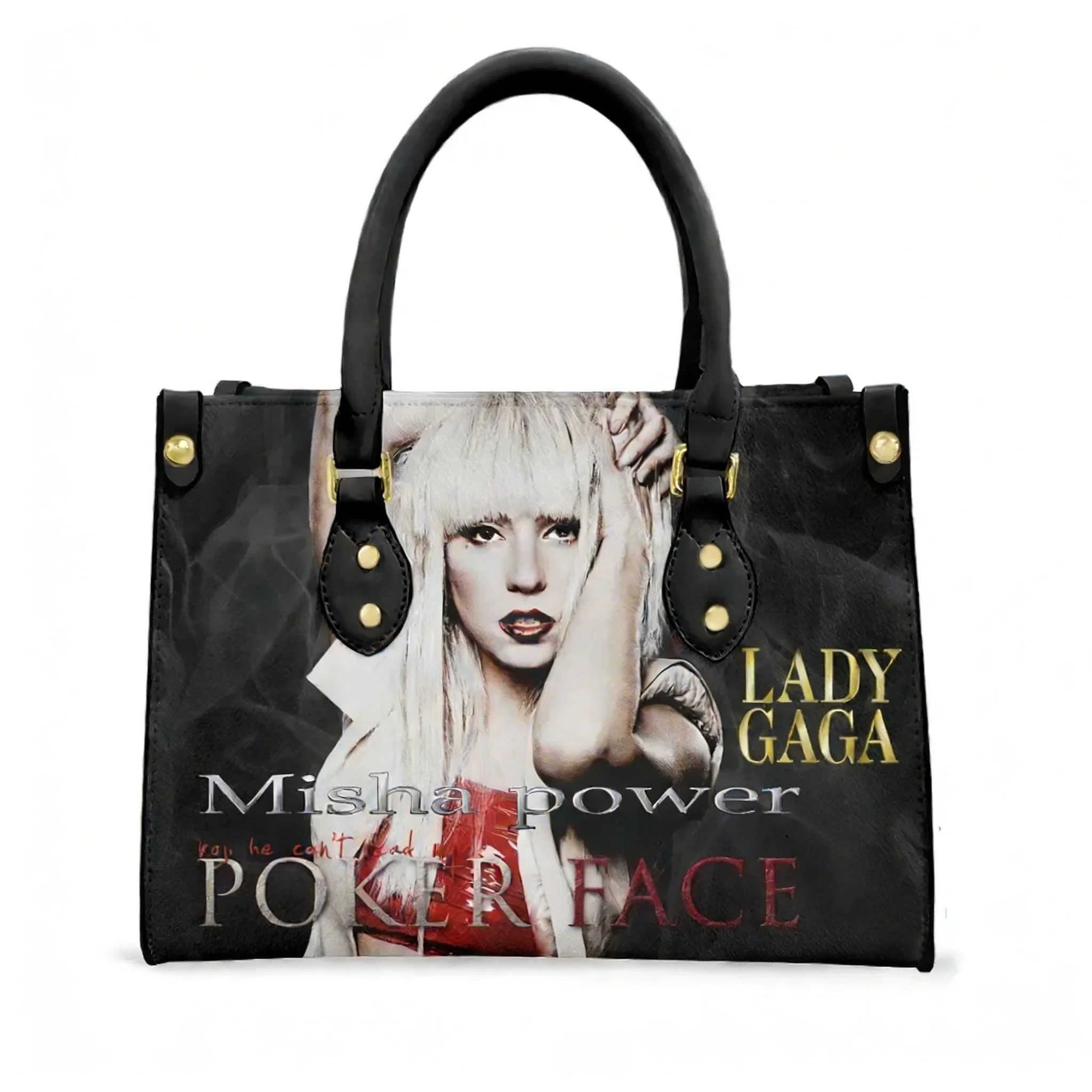 Bolso Tote de Lady Gaga, Cantante de Música Pop, Bolso de Mano Personalizado con Texto e Imagen para Mujer y Hombre, de Cuero PU, para Compras, Regalos y Negocios