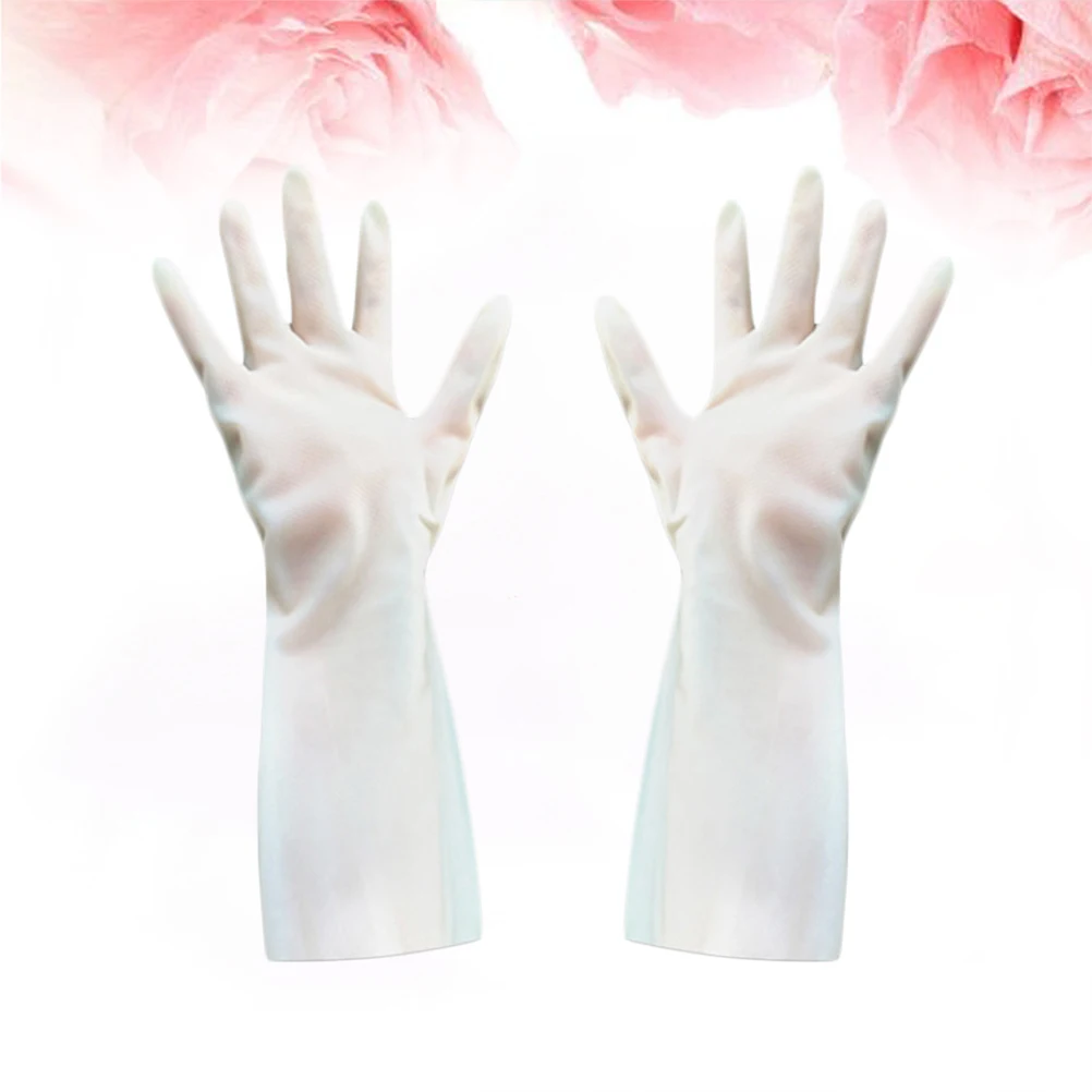 

2 Pairs White Rubber Gloves for Kitchen Cleaning Dishwashing Household Waterproof Thin Reusable Durable Laundry Pet Care