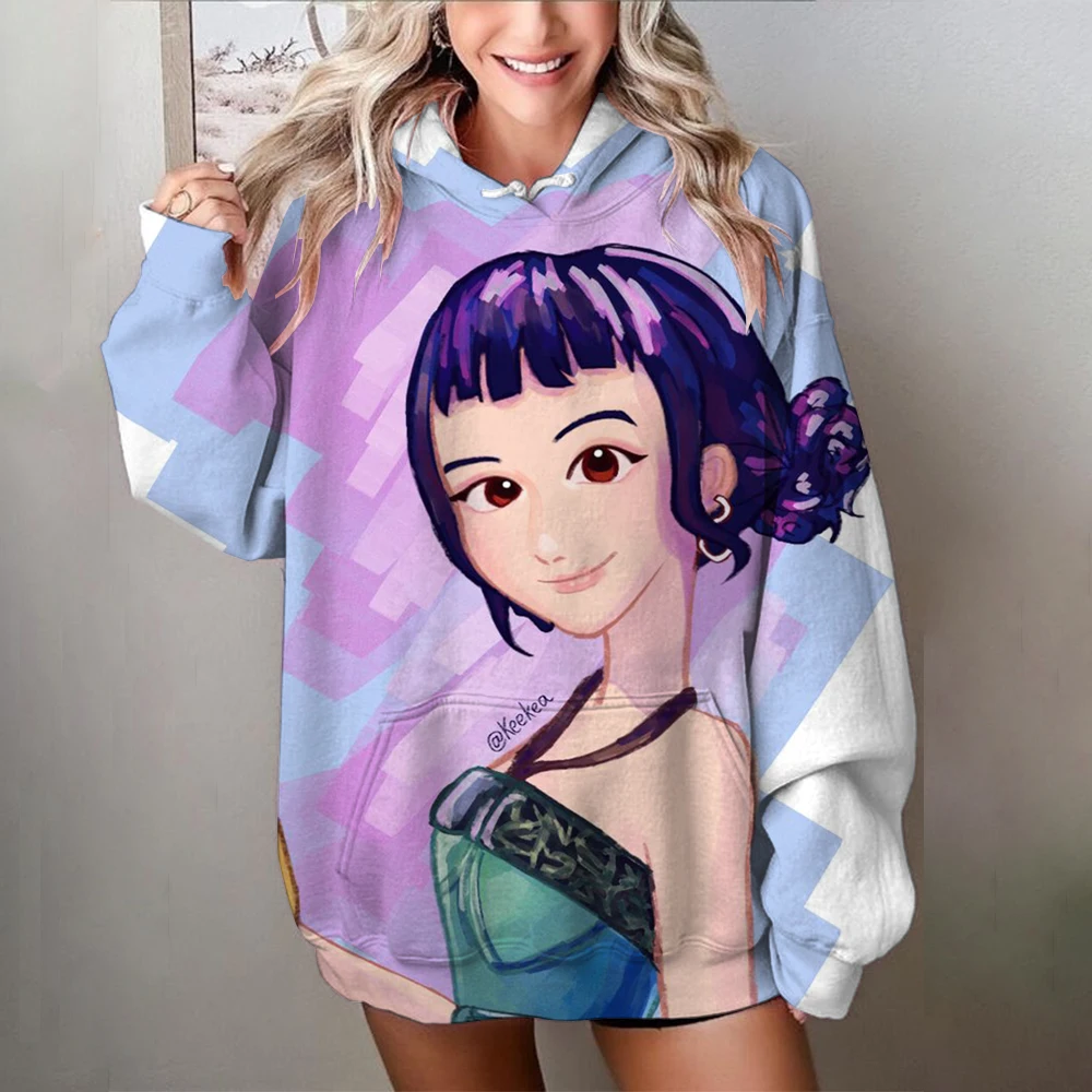 KPop شيطان الصيادين طباعة المرأة البلوز لينة عادية فضفاض خمر الإناث هوديس 2025 الشتاء طالب القمم #5