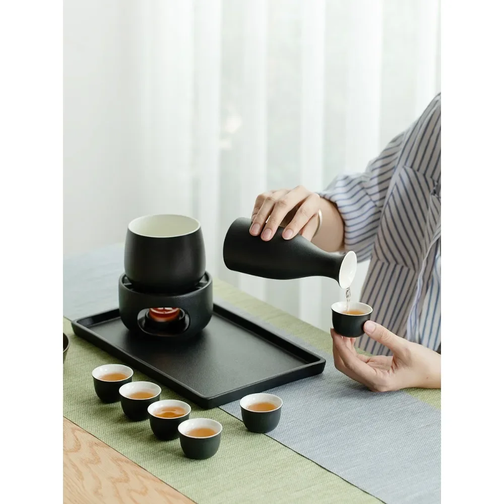 Chinese style lukewarm kettle set sake ceramic candle stove small wine cup wine separating kettle heat preservation heating yell