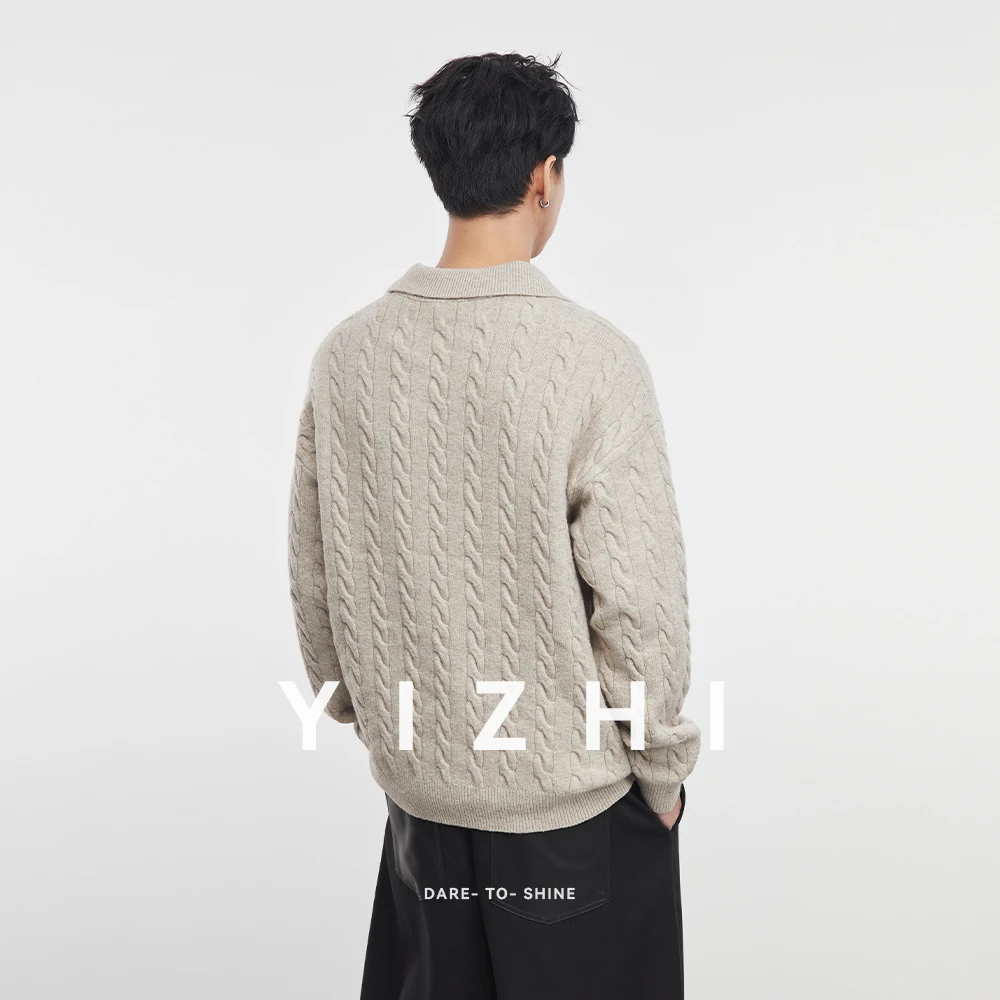 Men's Korean Fake Two-piece Lapel Sweater 2025 Autumn New Loose Solid Color Long Sleeve Top Men's Pullover