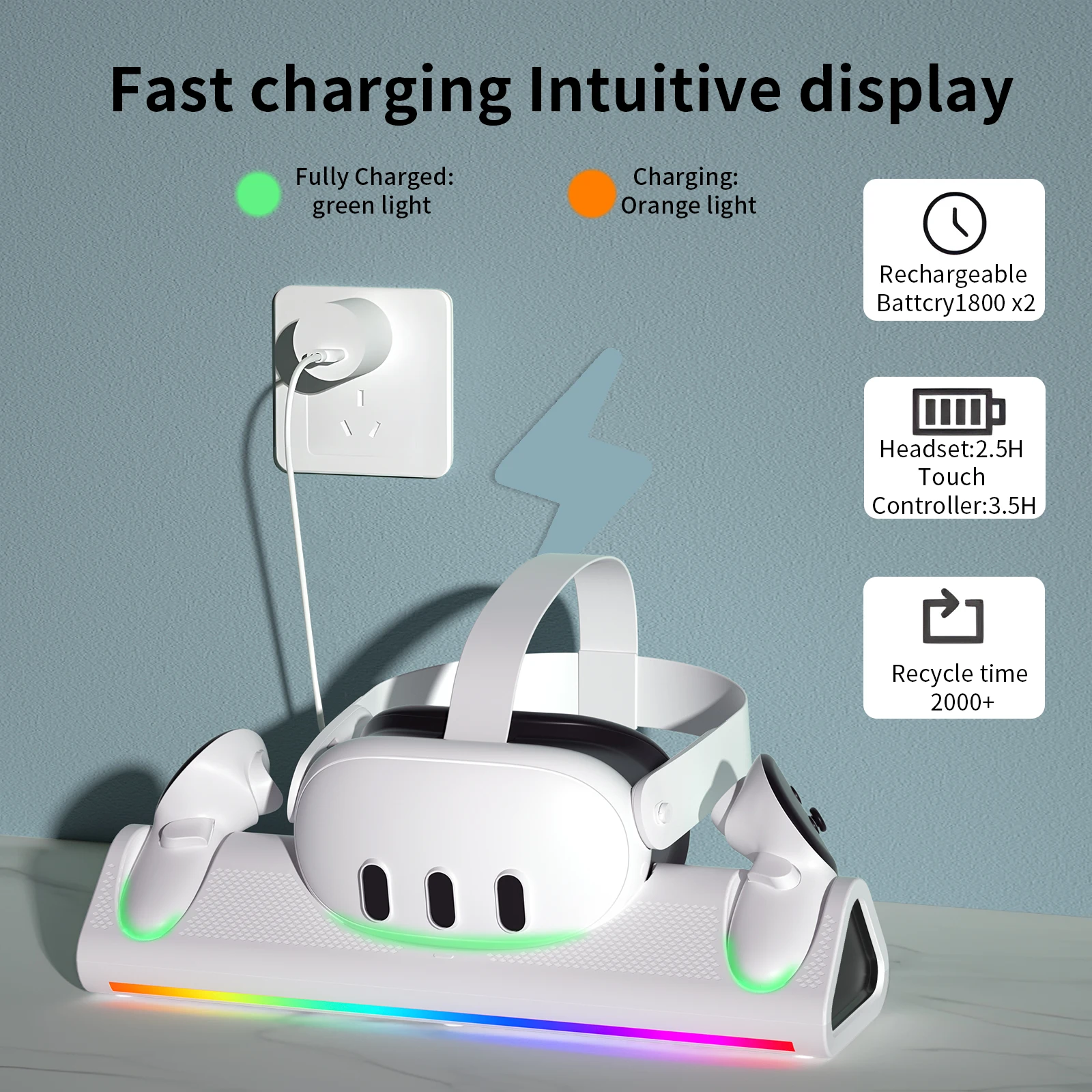 

Charging Dock for Meta Quest 3S, Kinwin PD 18W Fast Charging Station for Oculus Quest 3S Accessories with RGB Light, Magnetic Ch