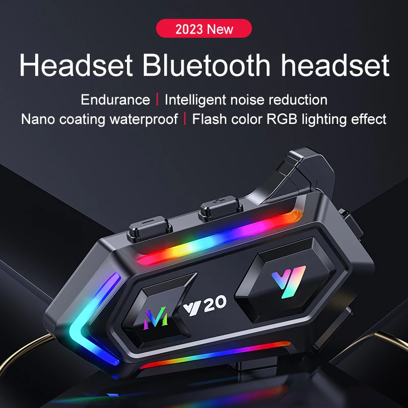 Y20 Motorbike Helmet Bluetooth 5.3 Headset Wireless Hands-Free Earphone Waterproof Noise Reduction Headphone with RGB Light
