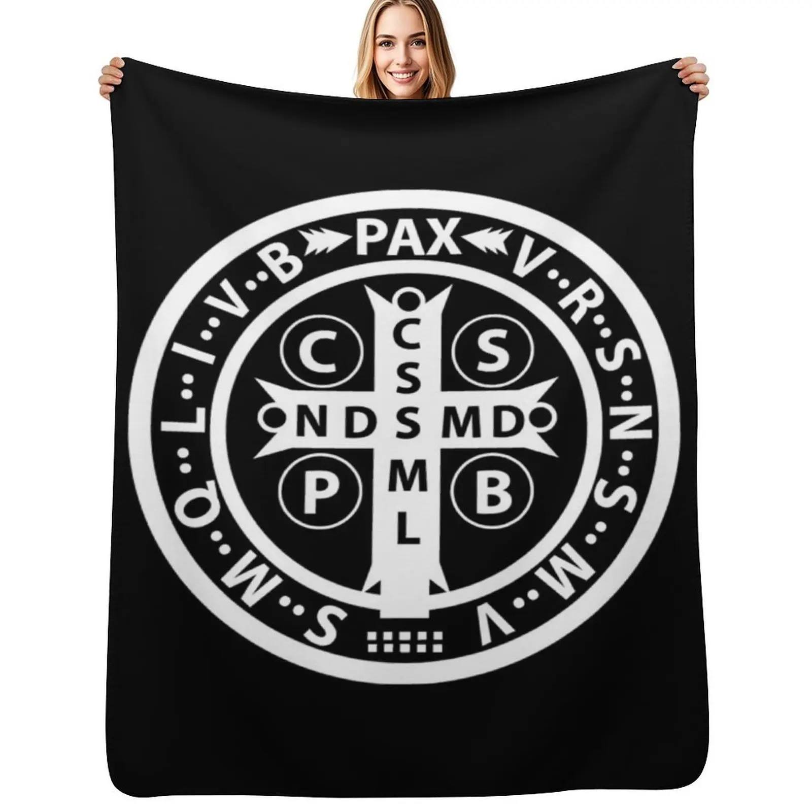 St. Benedict Medal Catholic Icon Throw Blanket Cute Flannels Cute Plaid valentine gift ideas Hairy Beautifuls Blankets