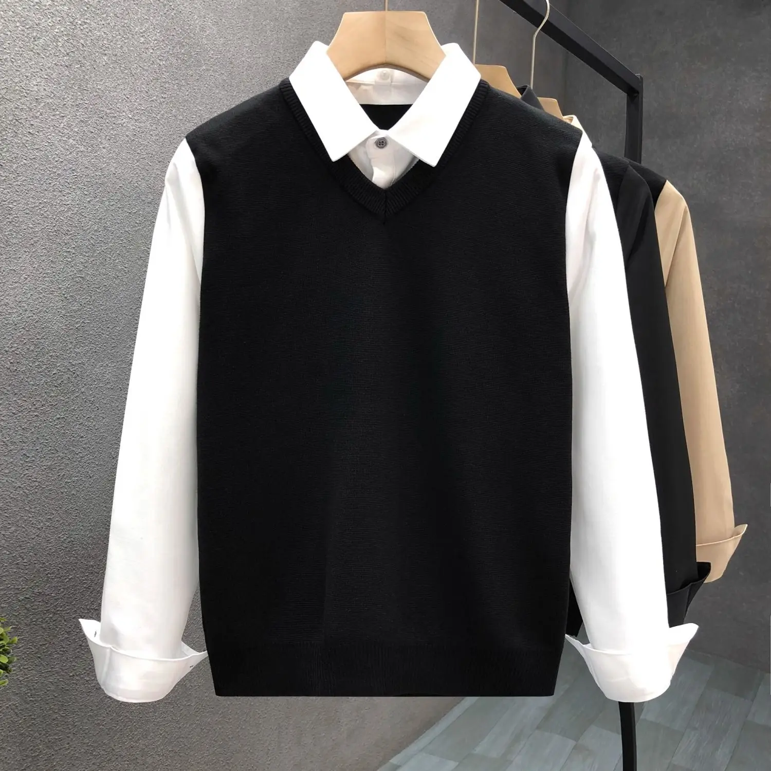 طقم سترة وسترة محبوكة كاجوال للرجال بتصميم رفيع بياقة irt لربيع الخريف يمكن ارتداؤه مريح متوسط ناعم مستقيم...