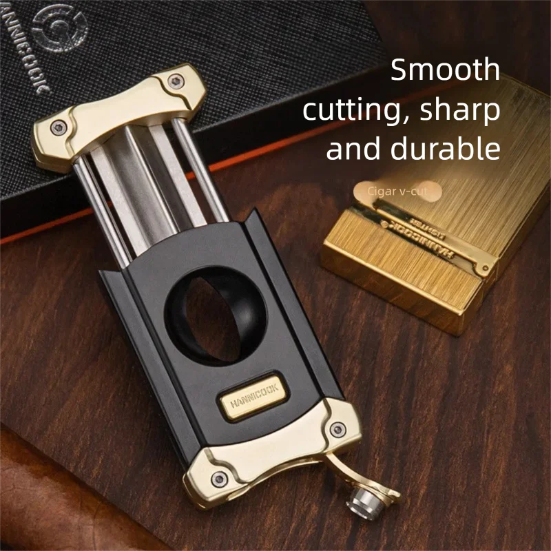 Zigarrenschneider aus Edelstahl, integrierter Locher, V-Schnitt-Werkzeug mit Geschenkbox, Zigarettenschere, Zubehör, Raucherwerkzeuge