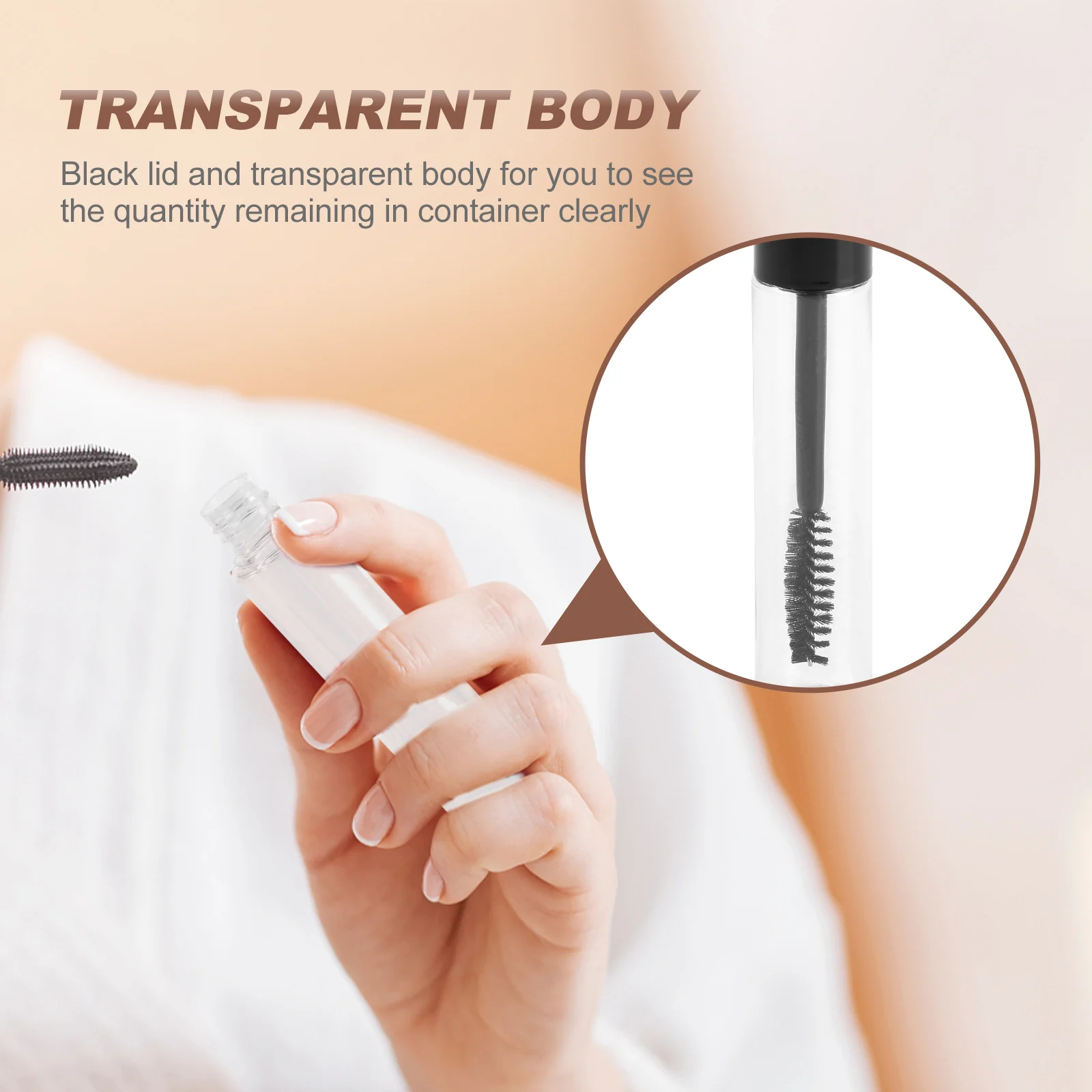 5pcs มาสคาร่าที่ว่างเปล่าขวดชุดฝาปิดสีดําโปร่งใส Body Eyelash ครีมคอนเทนเนอร์ Travel Storage Solution DIY
