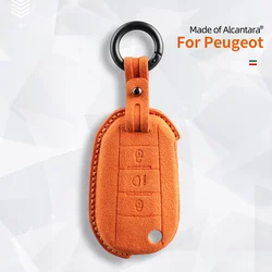 Alcantara Car Key Case Remote Buttons Cover Shell For Peugeot 3008 508 2008 5008 308 Suede Keychain Protectors Accessories