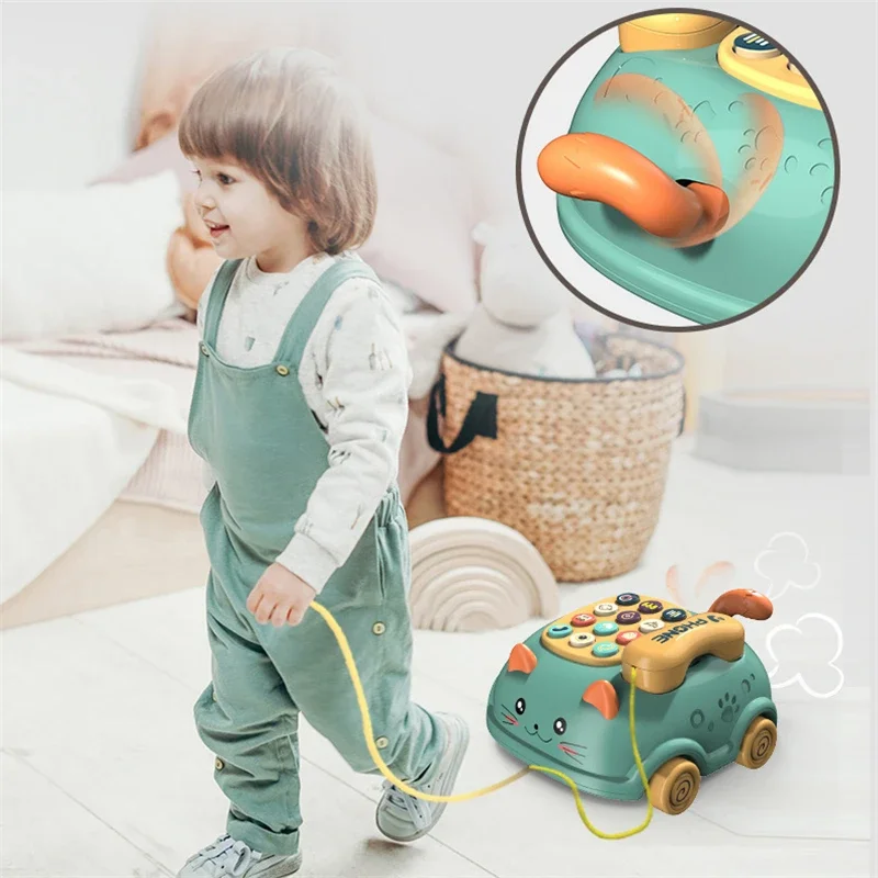 Baby 3-in-1 Musical Phone Toys Toddler Interactive Learning Toy with Lights Cat Telephone Story Early Education Montessori Gift