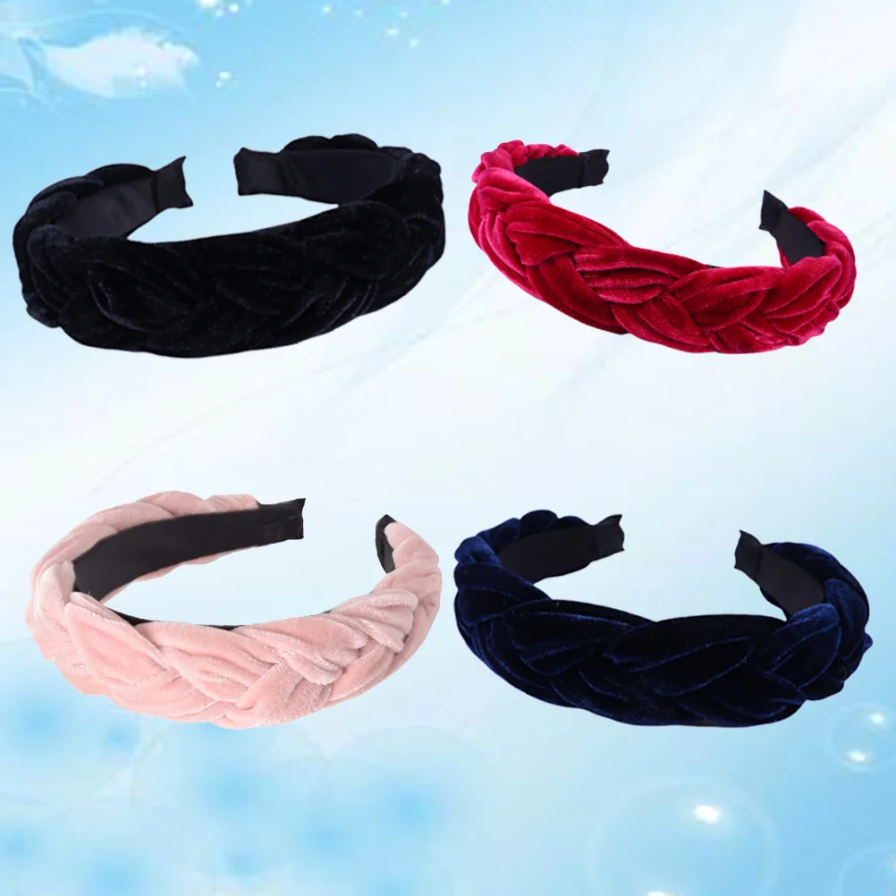 4 ชิ้น Elegant Headdress ผมผู้หญิง Hoops Cross Flannelette Headwraps Braid Headbands หมวก