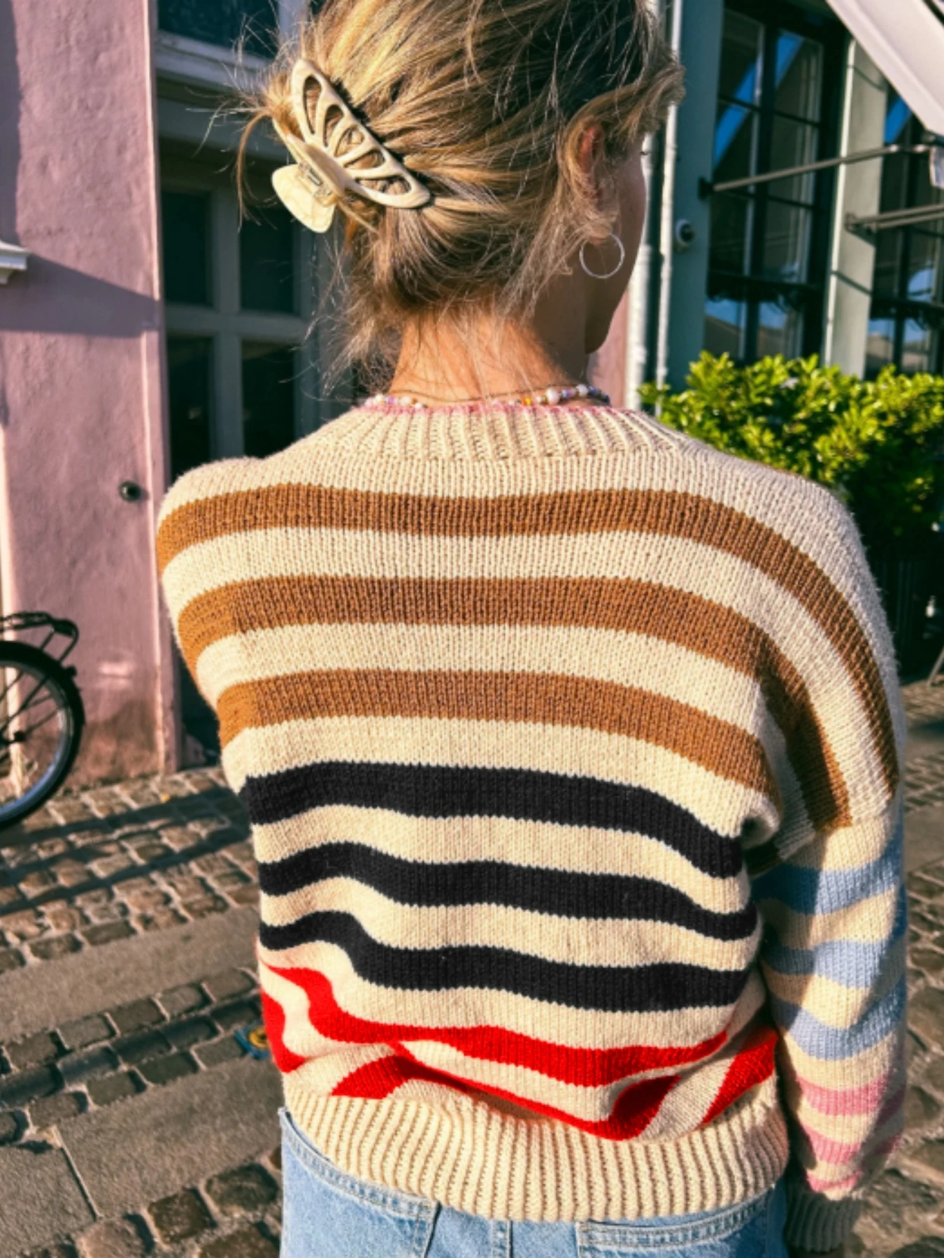 Women Colorblock Rainbow Striped Crew Neck Sweater Loose Drop Shoulder Long Sleeve Knit Pullover Fall Winter Casual Top