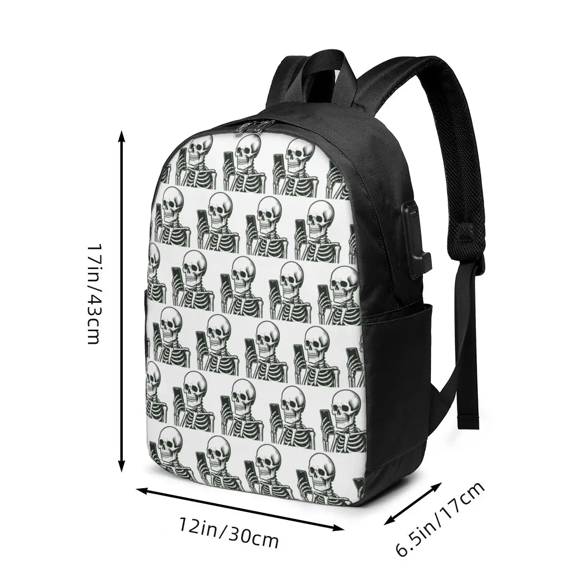 Skeleton Playing Phone Backpack Travel Notebook Bag Computer College Student School Bag Laptop Shoulder Bags for Men Women