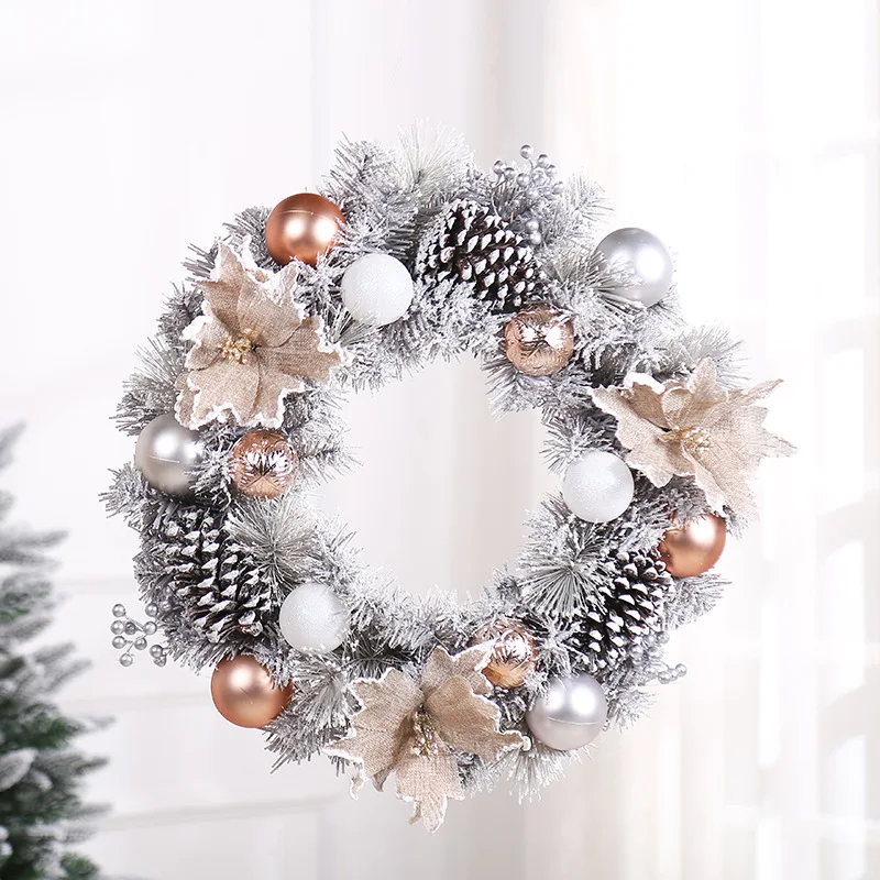 Pine Cone Silver Christmas Wreath Christmas Decoration Pendant Fake Flower Christmas Tree Ornaments Home Wall Hanging Decoration