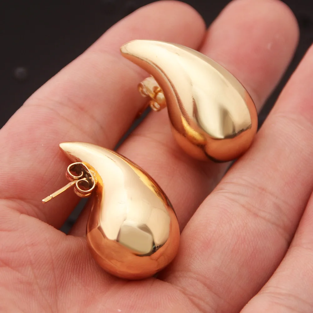 Fashion Waterdrop Chunky Dome Hoop Earrings For Women Vintage Gold Plated Thick Teardrop Earrings Dupes Lightweight Ear Studs