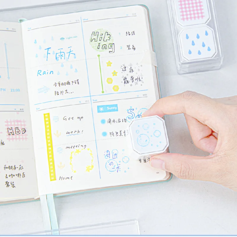 Kawaii 4-in-1 Handaccount Stamp Set Pre-inked Background Pattern DIY Scrapbooking Diary Decoration Student Gift