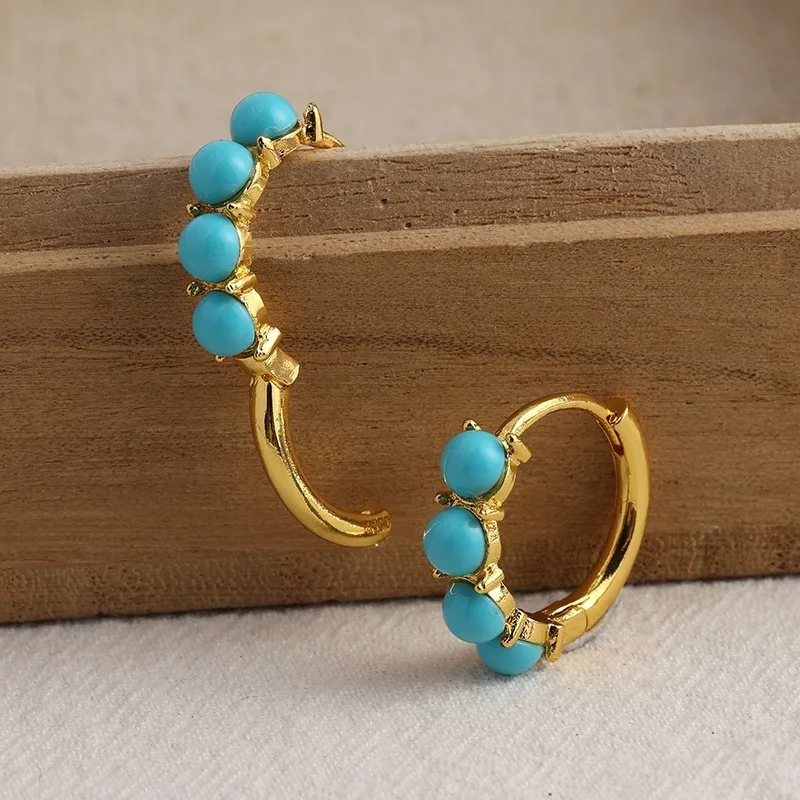 New Gold Color Imitation Turquoise Earrings Retro Fashionable and Elegant Women\'s Festival Party Jewelry Accessories Gifts