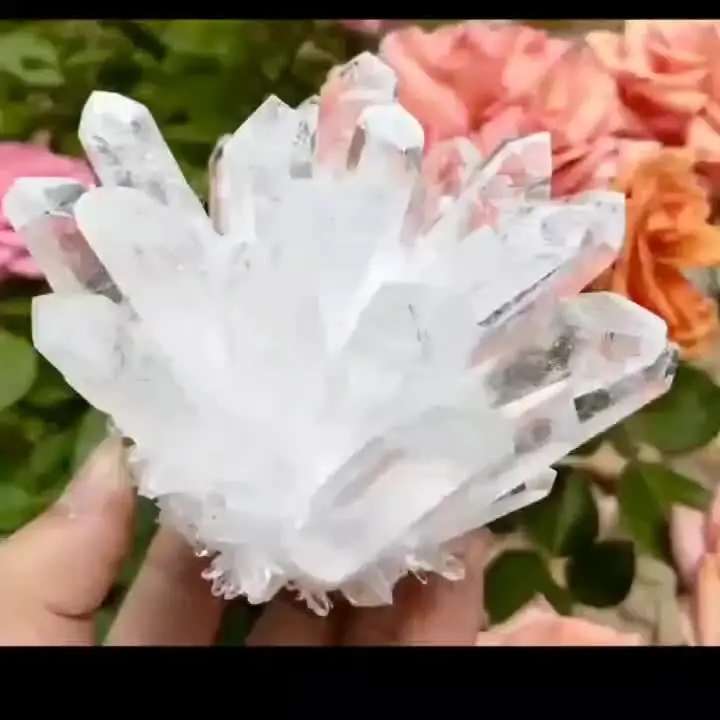Natural Clear Quartz Cluster Raw Rock Crystal Geode Columnar Point Specimen for Home Plant Decor Healing Gift