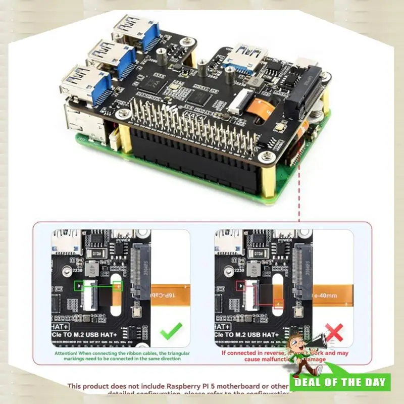 Entrega em 24 horas Waveshare suporta protocolo Nvme Pcie para M. 2 Placa de expansão USB 3.2 para Raspberry Pi 5 Expandir 4 portas USB 3.2
