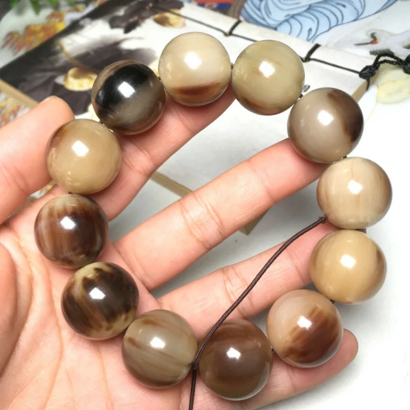 

Бусины из буйволиного рога для мужчин и женщин, браслет из коровьего рога, костяной Будда, круглые бусины.