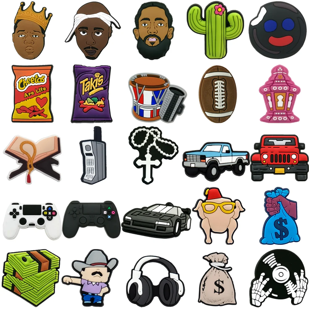 1PCS PVC Fashion Shoe Charm,Gamepad Cactus Car Pin for Shoe Decoration,Turkey Snack Cactus Sandal Clog Buckle for Boys
