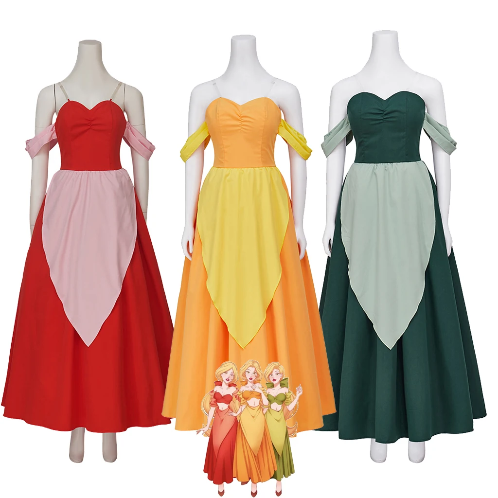 

The Bimbettes Claudette，Laurette，Paulette Cosplay Costume Red Yellow Green Dress Set Halloween Princess Dress For Women Girl