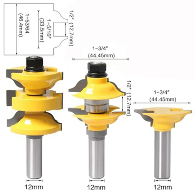 3pcs 8mm 12mm Shank Entry Interior Tenon Door Router Bit Set Ogee Matched R&S  Bits Carving for Wood